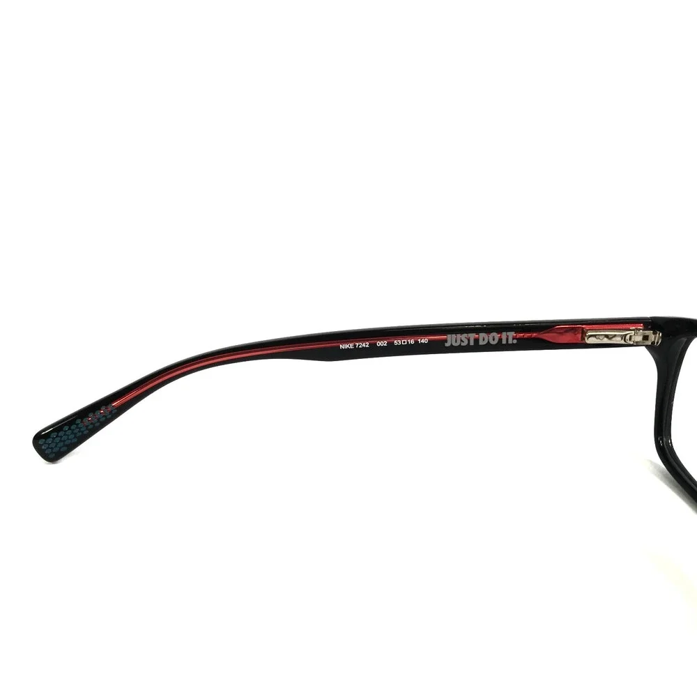 Nike Eyeglasses Frames 7242 002 Shiny Black Red Rectangle Full Rim 53-16-140